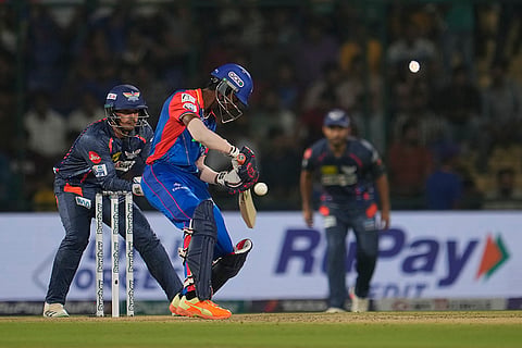 Abishek Porel plays a shot